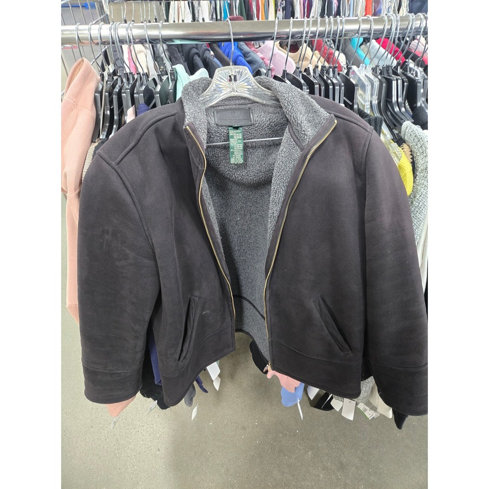 Lauren Ralph Lauren Faux Suede Shearling Lined Full Zip Bomber Jacket Brown